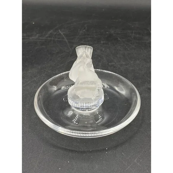 Lalique France Signed Birds Crystal Ring Trinket Dish Deux Colombes Kissing - Picture 7 of 11